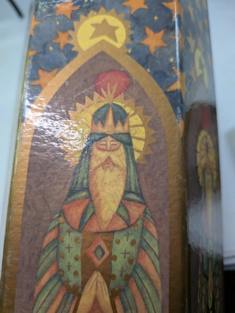 Vintage Three Kings Wise Men Saints Christmas Wine Gift Box Tall Hexagon 13